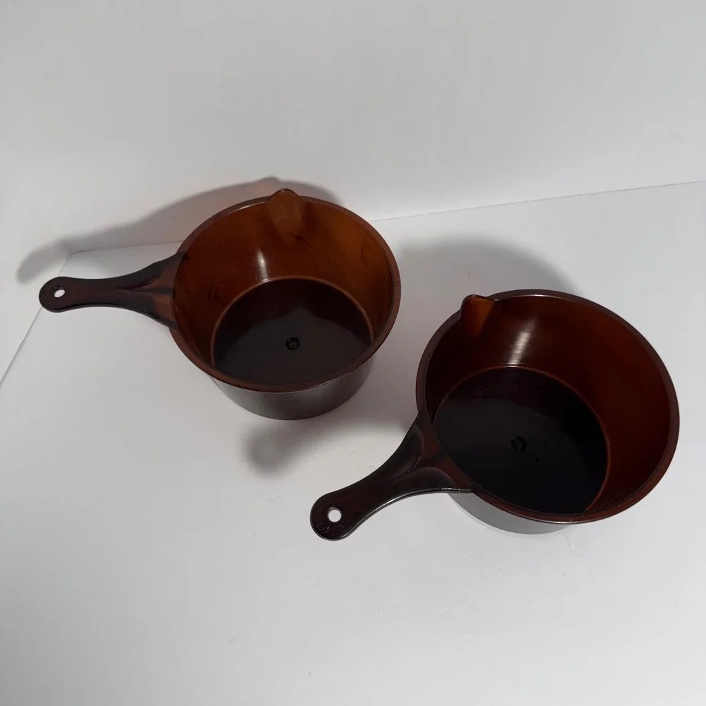 Vintage Amberware Microwave 4 Cups Set 2pc Brown Plastic Pour Spout